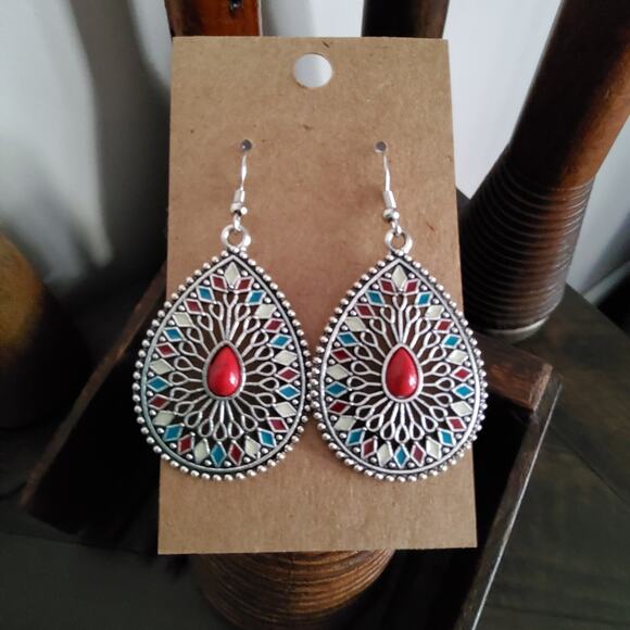 Boho Multicolor Dangle Teardrop Earrings - Picture 1 of 10
